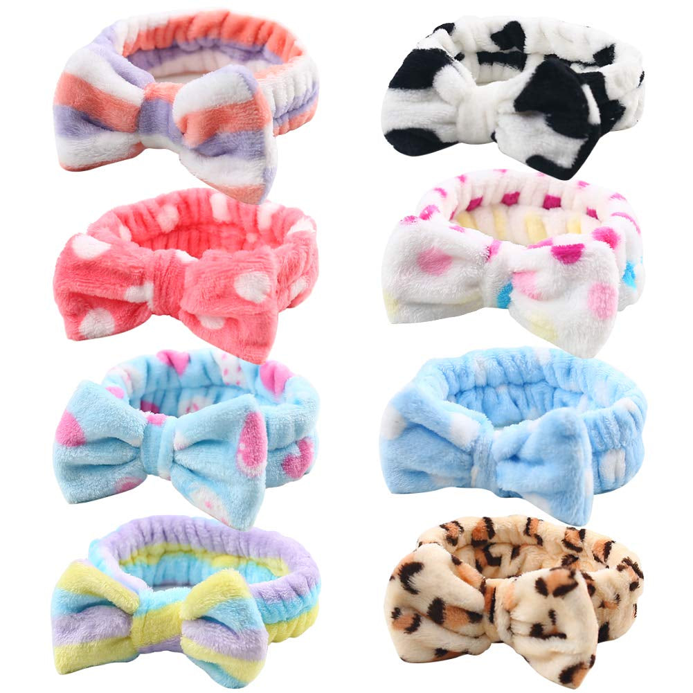 8Pack Spa Headband for Women, Makeup Headband for Washing Face, Skincare Fuzzy Hair Bands for Teen Girls Kids, Coral Fleece